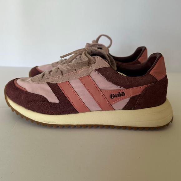 Gola Women’s Daytona Sneakers 6 Pink Burgundy Retro Jogger Suede Nylon Trainers - Picture 5 of 14